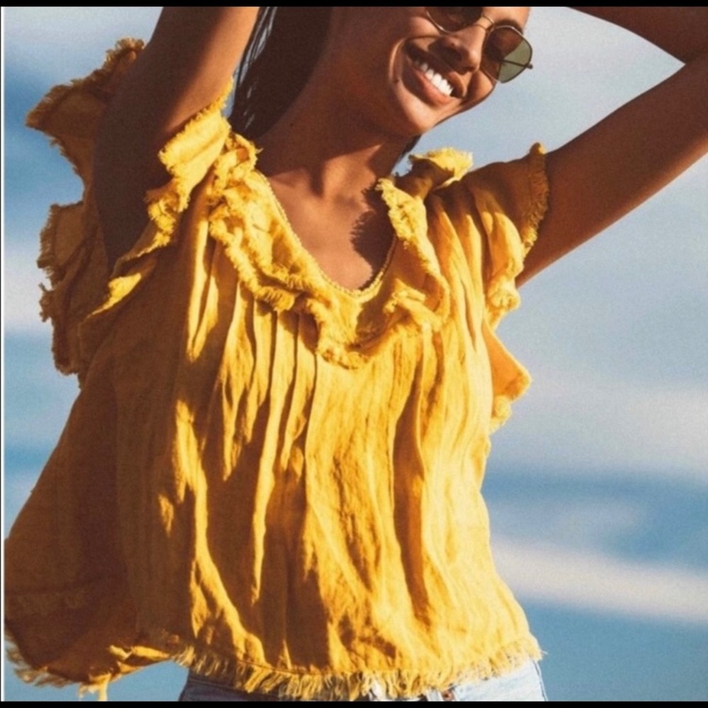 Faherty Brand Marigold Yosepha Ruffle Top Size M